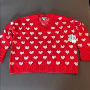 CeCe Red V-Neck Sweater with White Hearts